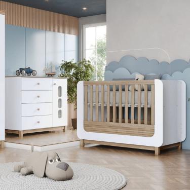 Imagem de Conjunto Quarto de Bebê Berço e Cômoda Aconchego Branco/Jequitibá