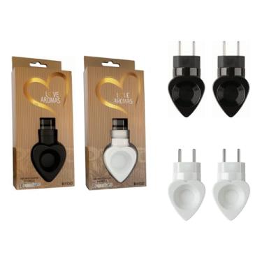 Imagem de Kit 4 Difusor Elétrico Original de Essências Coração Love Aromas Bivolt (Preto e Branco) – Aromatizador de Ambientes, Difusor de Óleos Essenciais e Aromas para Presente Criativo