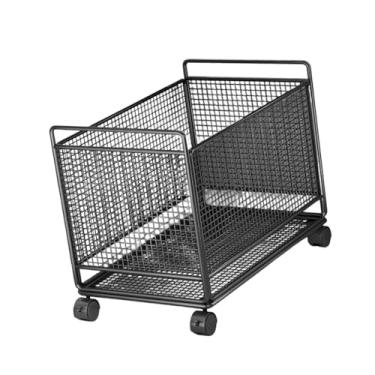 Imagem de ＫＬＫＣＭＳ Cesto de roupa suja com carrinho de arame de ferro, cesto de roupa suja com rodas, multifuncional, prático, para dormitório e sala de estar, Preto, L