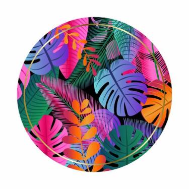 Imagem de Painel de Lona Redondo Folhas Neon Coloridas Costela de Adão Aro Doura