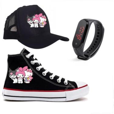 Imagem de Kit Feminino Tênis Boné e Relogio Desenho My Melody Hello Kitty - Graz