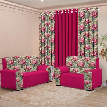 Imagem de Kit Sala com Cortina + Capas de Sofá 2 e 3 Lugares Coladinha Mista (HARMONIA PINK)