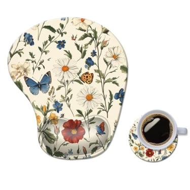 Imagem de Mouse pad ergonômico com descanso de pulso, tapete de mouse de gel de computador confortável suporte de pulso para laptop, mouse para alívio da dor com base de PU antiderrapante borboleta floral