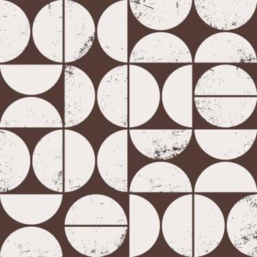 Imagem de VEELIKE Papel de parede geométrico retrô com estampa de círculo, papel de parede geométrico, marrom, geométrico, para quarto, banheiro, 48 x 38 cm, autoadesivo, moderno, abstrato, art déco, papel de