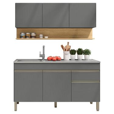 Imagem de Balcao Para Pia E Armario Aereo 150 Cm Line Gris Cp Freijo Ktp