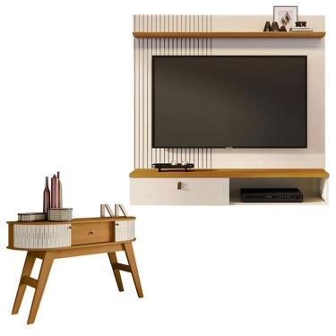 Imagem de Estante Home Theater Suspenso íris Com Aparador Estoril Cinamomo Off White - Madetec