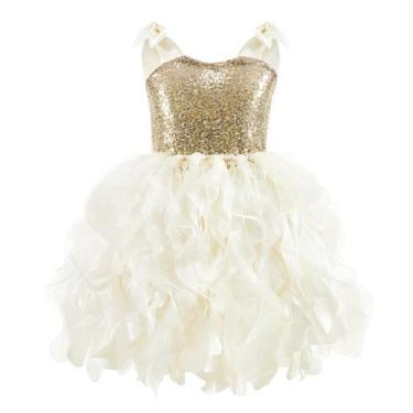 Imagem de Vestido de noiva Suppromo Ivory Sequin Tutu para meninas de 5 a 6 anos