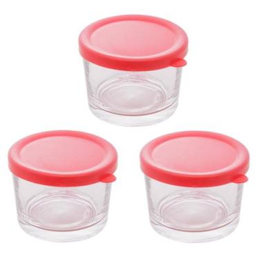 Imagem de Jogo Pote De Vidro 220ml 3 Peças Tampa De Plástico Colorida - Em Casa 