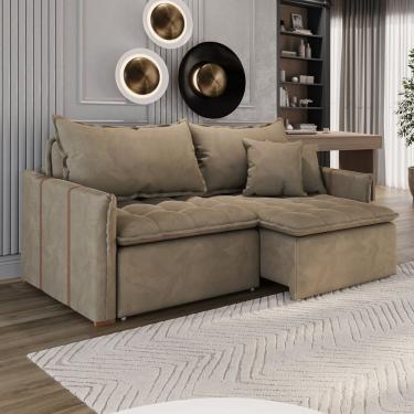 Imagem de Sofá Cama em Madeira Eucalipto e Veludo 200cm Creta Bege