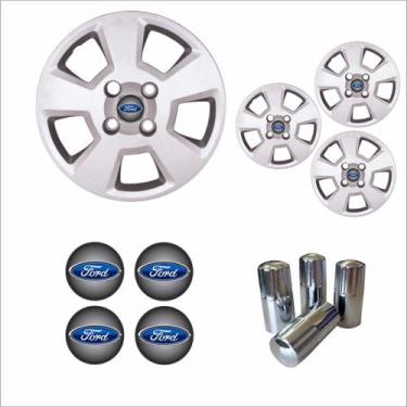 Imagem de Jogo Calota Aro 14 Fiesta Hatch Sedan 2008 à 2012 Ford + Emblema Resin