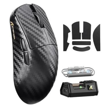 Imagem de ATTACK SHARK R11 Ultra Mouse gamer sem fio 8K de fibra de carbono com sensor PAW3950 MAX de 42.000 DPI,49 g,leve,chip MCU nórdico 52840,programável com fio/BT/2,4 GHz,cabo RGB espiral(Black Wave+Tape)