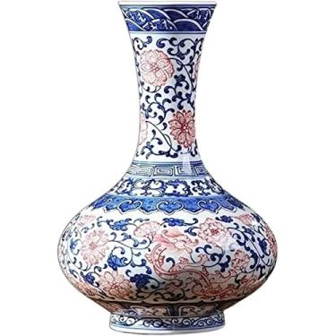 Imagem de Vaso de flores Vaso de flores Jingdezhen Vaso de cerâmica antigo pintado à mão garrafa de porcelana azul e branca para sala de estar, decoração de casa, vaso de flores, decoração de mesa (ouro)