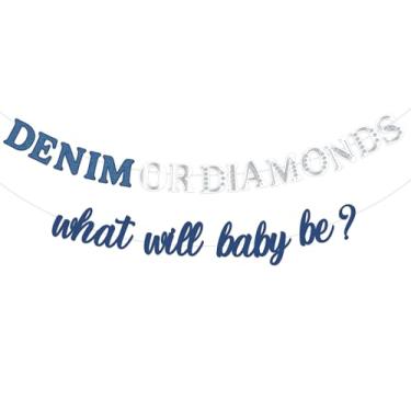Imagem de Jollyboom Denim and Diamonds Gender Reveal Decorations, Blue Jean or Diamonds What Will Be Banner for Welcome Baby Shower He or She Pregnancy Gift Party