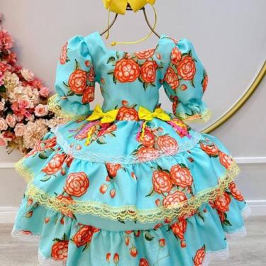 Imagem de Vestido Infantil Junino Verde Florido C/ Aplique de Laços (3435VT) - B