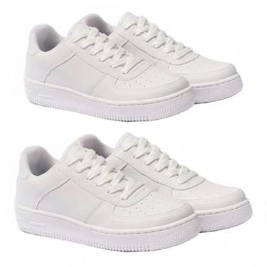 Imagem de Kit 2 Tênis Masculino Force Sneaker Classic Confortável Leve e Casual Dia a Dia e Treino (Branco + Branco, BR, Adulto, Numérico, 41)