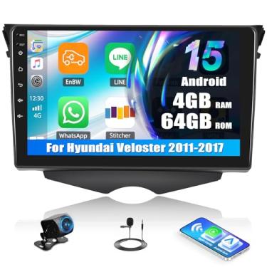 Imagem de [4G + 64G] Estéreo automotivo Android 15 para Hyundai Veloster 2011 2012 2013 2014 2015 com Carplay sem fio e Android Auto, rádio automotivo com tela sensível ao toque de 23 cm com link espelhado