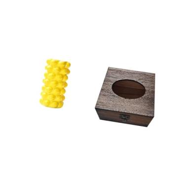 Imagem de Fenteer Vaso de Flores de Porcelana E Suporte para Caixa de Lenços de Madeira para Mesa de Sala de Estar, Enfeite de Mesa, Recipiente para Plantas, Organizado