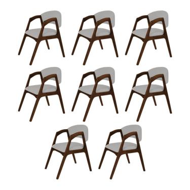 Imagem de Conjunto Com 8 Cadeiras De Jantar Estofada Gabriela Mel Linho Cinza Prata