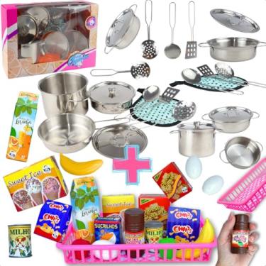 Imagem de Kit Jogo de Panelinhas em Aço Inox, Conjunto De Mini Panelas Com Utensílios, Brinquedo Infantil Hora Da Cozinha