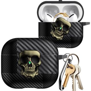 Imagem de Ephoou Capa para AirPods Pro 3 com fechadura, caveira, corpo inteiro, à prova de choque, capa rígida com mosquetão, chaveiro para AirPods Pro 3, caveira, cobre