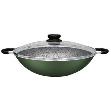 Imagem de Panela Wok Antiaderente Panelux de Alumínio Maximum Stone Verde 32cm, 
