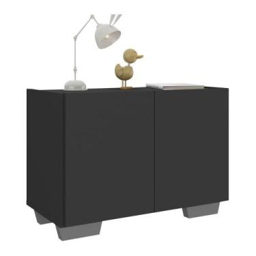 Imagem de Mesa De Cabeceira Com Pés 2 Portas Mp4134 Preta cinza - MULTIMOVEIS