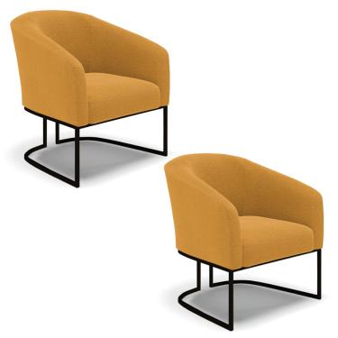 Imagem de Poltrona Para Sala Industrial Preto Kit 2 Stella Bouclê Mostarda D03 - D'Rossi