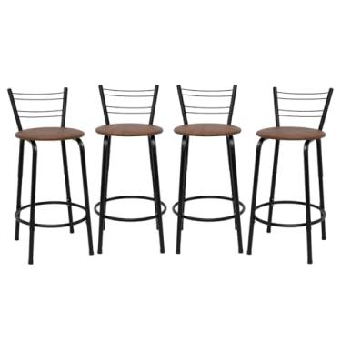 Imagem de Kit 4 Banquetas Para Cozinha Flórida Estrutura Preta 60cm Área de Lazer Piscina Balcão Bancada Bistro Bar (Assento Marrom Claro)