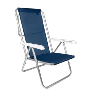 Imagem de Cadeira de Praia em Alumínio Reforçado, Espreguiçadeira Reclinável 8 Posições para Piscina e Área Externa (Reclinável - Azul Marinho)