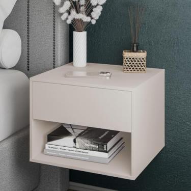 Imagem de Mesa De Cabeceira Suspensa Fixa Parede Com Gaveta E Nicho Acabamento Fosco (OFF WHITE)