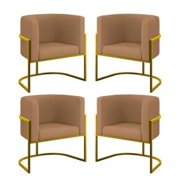 Imagem de Kit 04 Poltronas Lua Sala Decorativa Base Ferro Gold Veludo Cor:capuccino