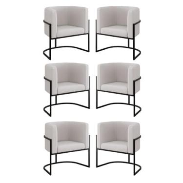 Imagem de Kit 06 Poltronas Lua Sala Decorativa Base Ferro Black Veludo Cor:bege