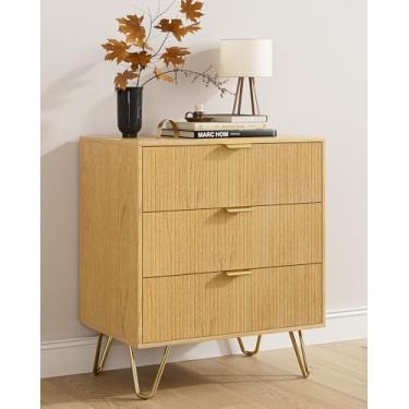 Imagem de AEPOALUA Cômoda canelada com 3 gavetas para quarto, cômoda pequena e moderna, cômoda de armazenamento, armário organizador para quarto, sala de estar, corredor (carvalho)