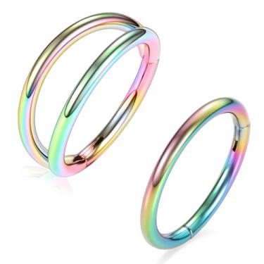 Imagem de Anéis de nariz de calibre 14 brincos de argola para mulheres 14 g argola de nariz 12 mm argola dupla joias septo aço cirúrgico septo anel septo clicker piercing lábio brinco helix brinco arco-íris