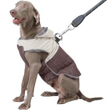 Imagem de JoyDaog Casaco de cachorro com capuz removível com arnês para cães grandes, jaqueta de lã super quente para filhotes de inverno frio, marrom 3GG