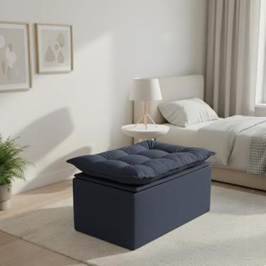 Imagem de Puff Baú Retrô Armazenamento - Puff Banco com Tampa e Revestimento Suede, Apoio para Pés e Assento (AZUL MARINHO)