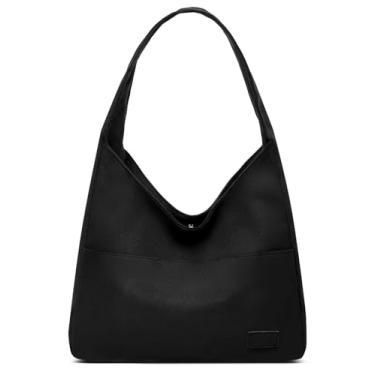 Imagem de Bolsa feminina elegante de couro vegano elegante casual moderna grande bolsa de ombro macia, C - preto, 12.60" * 4.72" * 9.84"