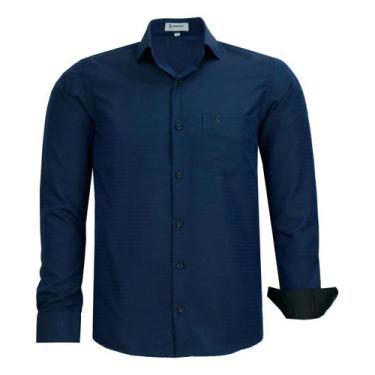Imagem de Camisa Social Amil Comfort Com Bolso Não Amassa 1853, Azul, Marinho, 5
