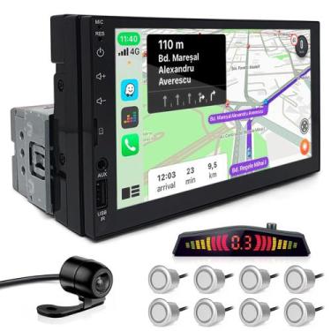 Imagem de Kit Multimídia 1 Din 7 Polegadas + Câmera Ré + Sensor 8 Pontos Prata G
