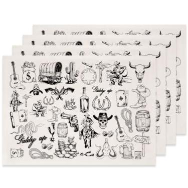 Imagem de SUPERDANT 4 peças papel de transferência de papel estilo ocidental sob o esmalte caubói cacto para transferência de argila cerâmica porcelana subvidrado para cerâmica decalques esmaltados pretos papel