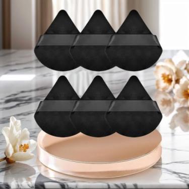 Imagem de 6 peças de pó puff rosto macio triângulo maquiagem puff para pó solto mineral base cosmética liquidificador esponja beleza ferramentas de maquiagem (preto)