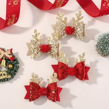 Imagem de 2 pares de grampos de cabelo de Natal, chifres de rena com design de gravata borboleta, para festas e eventos especiais
