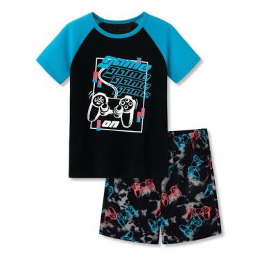 Imagem de Pijama Beezizac Big Boys Black & Blue Gamer, 2 peças, tamanho 14
