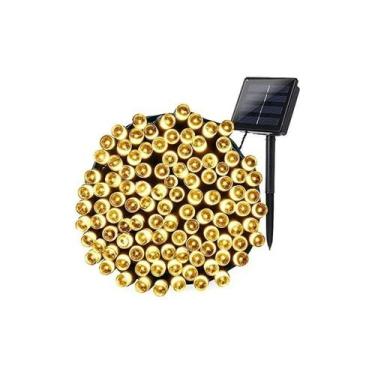 Imagem de Guirlanda de luzes solares de Natal de 10 metros e 100 LEDs quentes - 