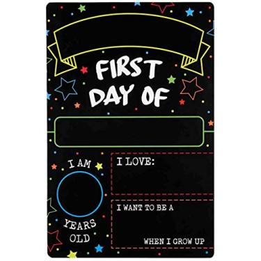 Imagem de Placa dupla face do primeiro dia do último dia da escola (quadro apagável a seco para marcadores de giz líquidos – 30,48 cm x 20,32 cm)