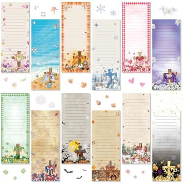 Imagem de Eaasty 12 blocos de notas magnéticos de Natal para geladeira, cruz mensal, lista de compras magnéticas, 22 x 9,5, blocos de notas magnéticas, 30 folhas por bloco, lista de compras para fazer de