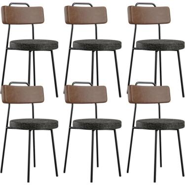 Imagem de Kit 06 Cadeiras Estofada Para Sala De Jantar Barcelona L02 Couríssimo Marrom Linho Chumbo - Lyam
