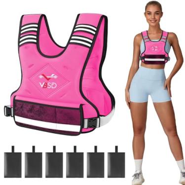 Imagem de VBSD Colete ponderado ajustável para mulheres e homens, colete de 1,8 a 4,5 kg com 6 pesos de ferro e peso corporal com faixa refletiva para corrida, caminhada, treinos de força, rosa