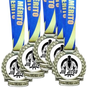 Imagem de Kit 5 Medalhas Para Jiu Jitsu De Campeão Premiação Com Cordão