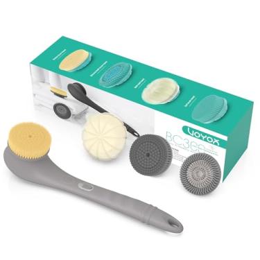 Imagem de VOYOR Electric Body Brush Back Scrubber Silicone Body Scrubber Two-Way Rotating Brush Head for Deep Cleaning, Exfoliation, 4 Attachments Long Handle IPX6 Rechargeable Shower Brush BC300 (Grey)